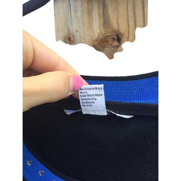 Ming wang womens sleeveless tank black blue large L sequin colorblock knit top - Picture 9 of 9